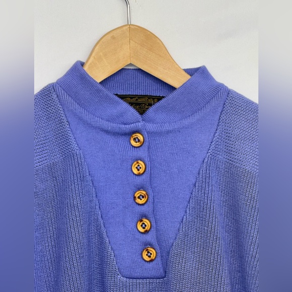 vintage L.L.Bean blue knit long-sleeve Henley sweater NWT And Receipt 1988 - Picture 3 of 12